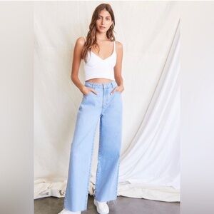 Forever 21 High Waist Wide Leg Raw Hem Jeans